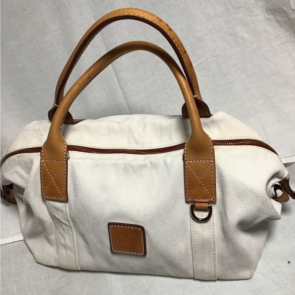 Dooney & Bourke Canvas Leather Small Duffel handbag Ivory and Tan